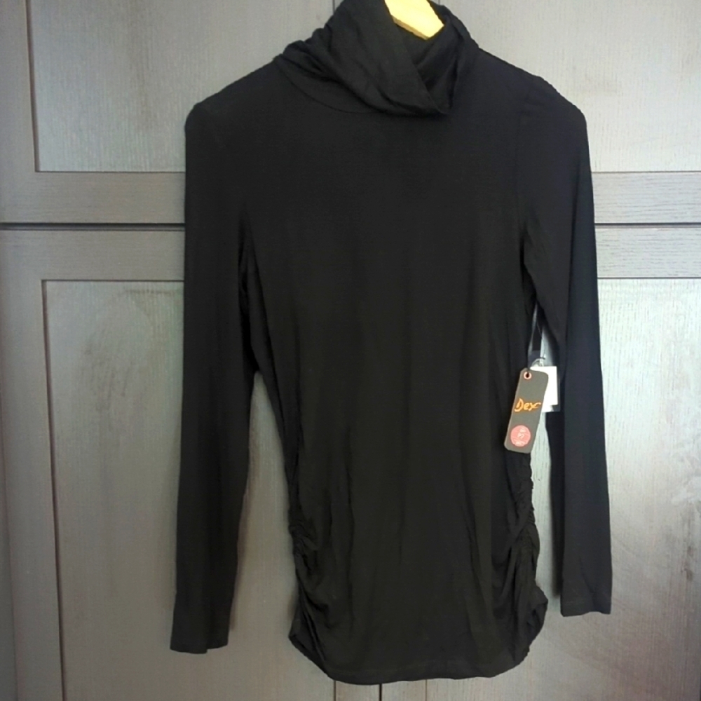 Dex Black Ruched Stretch Long Sleeve Top - Size M NWT - Picture 2 of 8